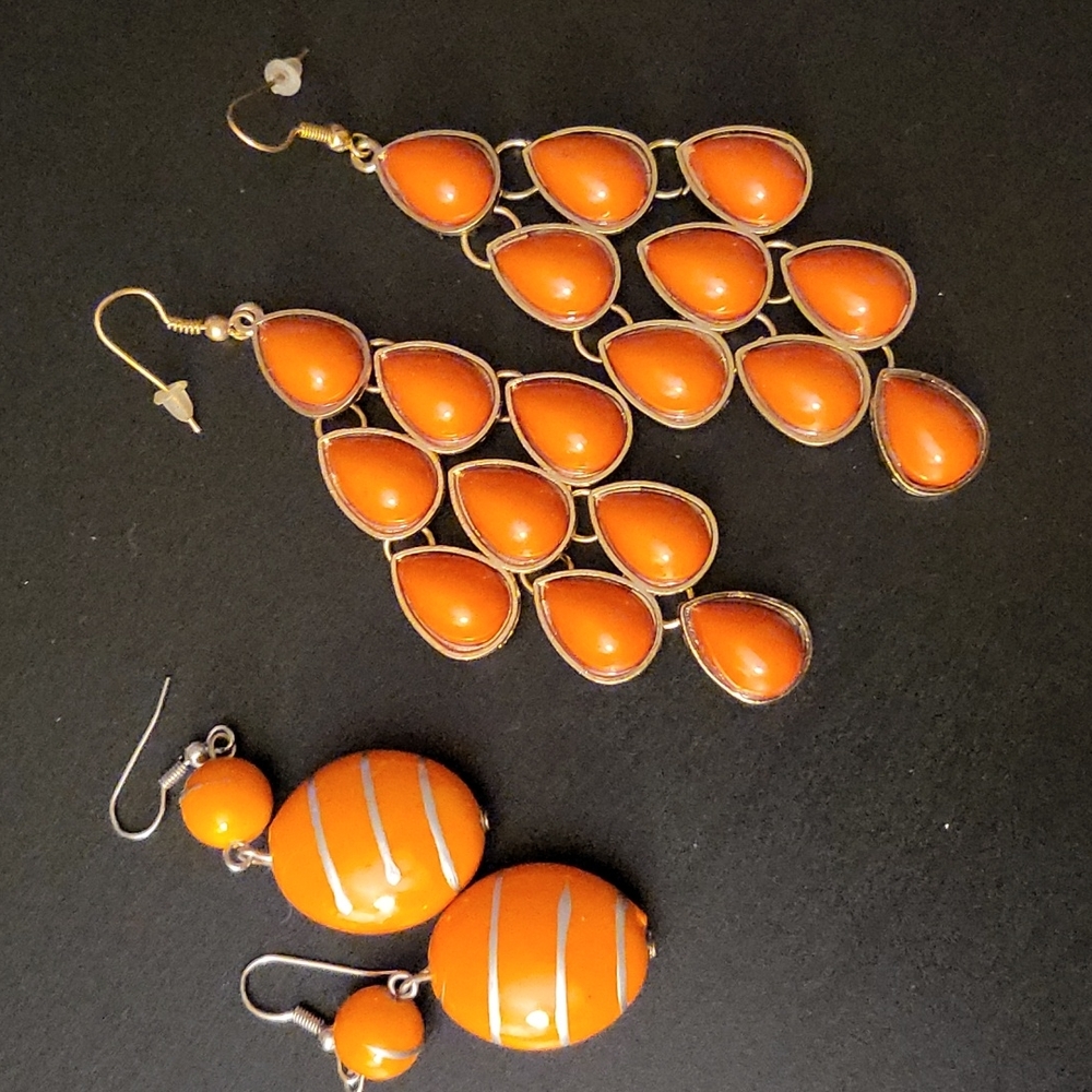 2 pair Vintage orange fish hook earrings